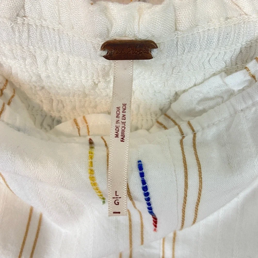 Free People Seratonin Corset Top Sz L White Smocked Puff Sleeve Boho Cottagecore
